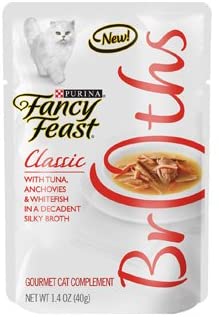 Fancy Feast Broths Classic Tuna, Anchovies & Whitefish Cat Food Complement, 1.4 oz.