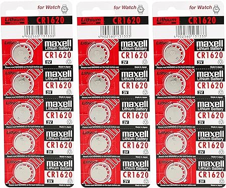 Maxell CR1620 3V Lithium Coin Batteries Made in Japan Version, 15 Count