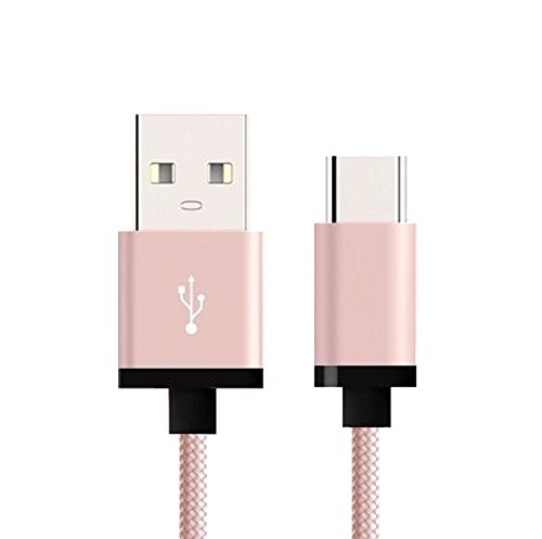 Nylon Braided USB Type C (USB-C) to USB 2.0 Type A Charge Cord and Sync Connector Cable for Google Pixel, XL, LG V20, G6, HTC 11, Moto Z, Samsung Galaxy S8, plus, A7(2017) and Type-C Phone (Pink 1M)