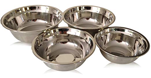 Checkered Chef Stainless Steel Metal Mixing Bowl Set, 4 Metal Prep Bowls. Dishwasher Safe.