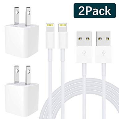 2-Pack MFi Certified Lightning Cable Charging Cable iPhone Charger and USB Wall Adapter Plug Block Compatible iPhone X/8/8 Plus/7/7 Plus/6/6S/6 Plus/5S/SE/Mini/Air/Pro Cases.