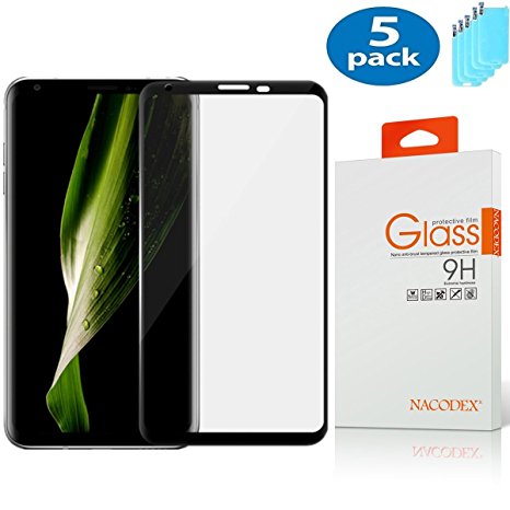 [5 Pack] Nacodex For LG V30 Tempered Glass Screen Protector HD Clear 3D Curved Full Screen Coverage with Lifetime Replacement Warranty -Black