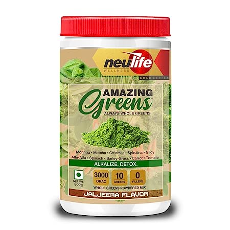 NEULIFE (Vitrovea) AMAZING GREENS® Organic RAW Super Greens Powder Whole food w/10 Superfoods (Jaljeera) 300g