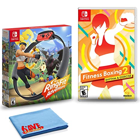 Nintendo Switch Fitness Boxing 2: Rhythm and Exercise Bundle with Ring Fit Adventure and 6Ave Cleaning Cloth