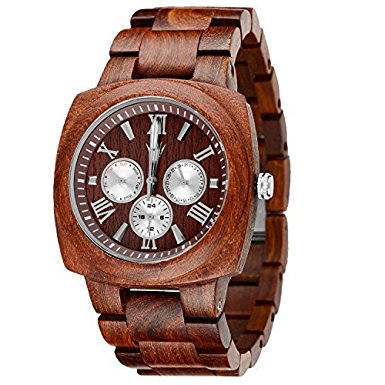 MEKU Handmade Mens Wood Watch Multi Eye Hypoallergenic Wrist Watch Square Gift Watch Xmas Gifts