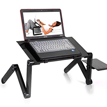 Azadx Notebook Computer Stand, Adjustable Aluminum Macbook Laptop Desk, Portable Home Use Executive Office Assembled Folding Table, Light Weight Ergonomic TV Bed Lap Tray, Black