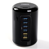 MoKo 6-Port High-speed USB 30 Hub 4 Universal  2 BC 12 Charging Ports with SD  TF Card Reader and Power Adapter Suit for American Standard plug BLACK