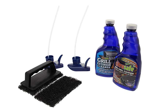 Grill Cleaning Kit - BBQ Grid And Grill Grate Cleanser, Exterior Cleaner, and Scrubber By Citrusafe (16 oz each)