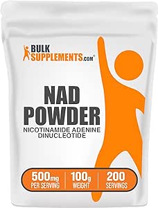 BULKSUPPLEMENTS.COM NAD Powder - Nicotinamide Adenine Dinucleotide, NAD Supplement 500mg - for Energy Support, Pack of 1 - Pure & Gluten Free, 500mg per Serving, 100g (3.5 oz)