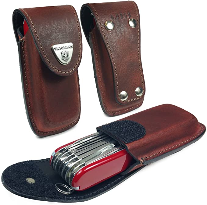 Victorinox Genuine Leather Pouch / Sheath for Swiss Army Pen Knife [(5-8 layers) Huntsman, Swiss Champ, Hiker, Climber] with Belt Loop - Brown