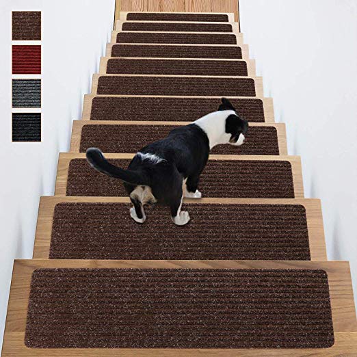 Stair Treads Non-Slip Carpet Indoor 1 Piece Brown Carpet Stair Tread Treads Stair Rugs Mats Rubber Backing (30 x 8 inch),(Brown, 1 Piece)