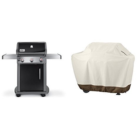 Weber 47510001 Spirit E310 Natural Gas Grill, Black & AmazonBasics Grill Cover - Medium