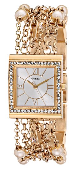 GUESS Women's U0140L2 Pearl Embellished Gold-Tone Bracelet Watch