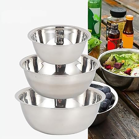 3 Pack Stainless Steel Mixing Bowls,Nesting Mixing Bowls for Kitchen Storage for Cooking Food, Baking, Breading, Salad bowls for kitchen mixing bowl set (Silver)