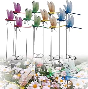 20Pcs Artificial Dragonfly Pole Clips for Outdoors, 2024 New 3D Dragonfly Decor Gardening, Fake Dragonfly Clip, Dragonfly Hat Clip, 3D Dragonfly Garden Decorative Clips Easy to Use (12PCS)