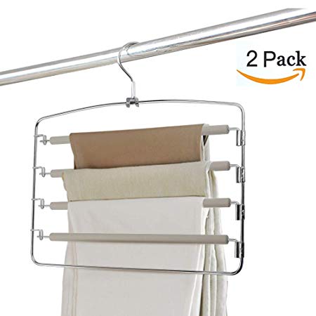 Clothes Pants Hangers 2pack - Multi Layers Metal Pant Slack Hangers,Foam Padded Swing Arm Pants Hangers Closet Storage Organizer for Pants Jeans Scarf Hanging(Light Gray)