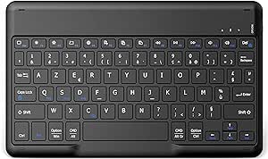 EasyAcc Clavier Tablette sans Fil Bluetooth 10 Pouces [AZERTY Français] Léger Fin Keyboard pour iOS iPad, iPad Pro, iPad Air, Android Samsung Galaxy, Huawei, Lenovo avec câble de Tape-C, Noir