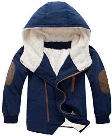 Mallimoda Boy's Thick Cotton-Padded Parka Jacket Hooded Fleece Coat