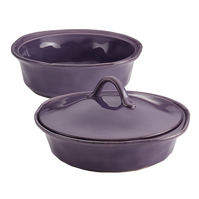 Rachael Ray 3-Piece Cucina Stoneware Round Casserole and Lid Set, Lavender