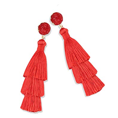 Zestlove Statement Tassel Earrings Drop Dangle Fringe Layered Handmade Bohemian Earrings for Women Girl Novelty Fashion Summer Accessories - 1 Pair with Gift Box