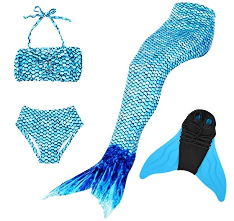 BESTYLING Sparkle Girls Mermaid Tail for Swimming Colorful Swimmable Princess Swimwear Bikini Set