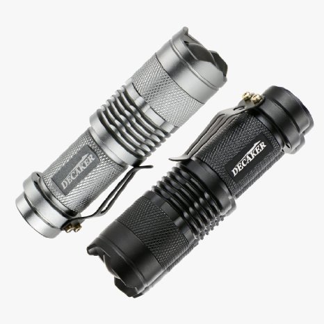 Decaker Mini Led Flashlight Cree Xpe 3 Modes Torch Adjustable Focus Zoom Light Lamp Black/sliver(2 Packs)