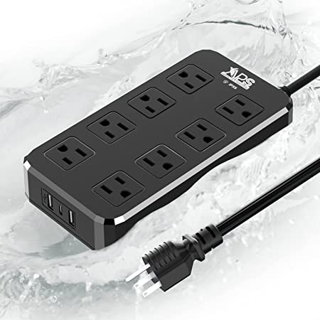 IPX6 Outdoor Power Strip Weatherproof, Waterproof Surge Protector with 8 Wide Outlet with 3 USB Ports, 6FT Long Extension Cord, Wall Mountable for Outside Decorations and More UL Listed(Black)