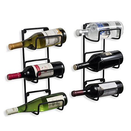 Wallniture Wrought Iron Wine Rack – Rustic Style 6 Bottle Holder Display in 2 Parts Black