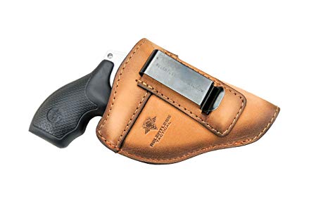 The Defender Leather IWB Holster - Fits Most J Frame Revolvers Incl. Ruger LCR, S&W 442/642, Taurus, Charter & Most .38 Special Revolvers - Made in USA