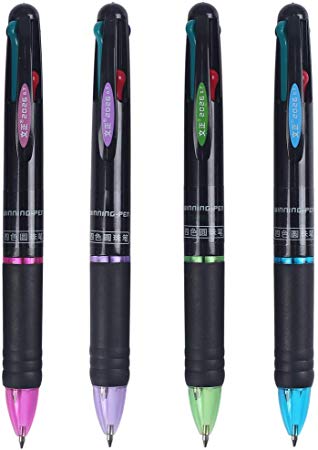 Ipienlee Multicolor Retractable Ballpoint Pens 0.7mm 4 Color Ink (Black, Blue, Red, Green) in One Ballpoint Pen, Pack of 4
