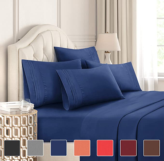 King Size Sheet Set - 6 Piece Set - Hotel Luxury Bed Sheets - Extra Soft - Deep Pockets - Easy Fit - Cooling Sheets - Wrinkle Free - Royal Blue - Navy Blue Bed Sheets - Kings Sheets - 6 PC