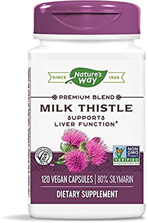 Nature's Way Milk Thistle, Premium Blend, 80% Silymarin per serving, Non-GMO, 120 Capsules