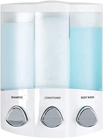 Products, White Euro Series 3-Chamber Soap and Shower Dispenser, 1 Set