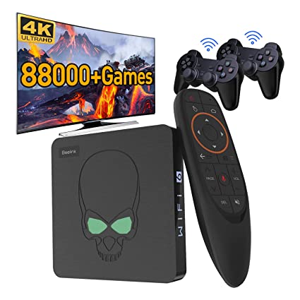 Super Console X King Game Console with 88000 Games,Compatible with PSP/PS1/MAME/ARCADE,S922X,EmuELEC 4.5/Android 9.0/CoreELEC 3 Systems in 1,4K UHD Output,2.4G 5G WiFi, Voice Remote Control,2 Gamepads(64GB)