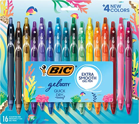 BIC Gel-ocity Quick Dry Ocean Themed Gel Pens, Medium Point (0.7mm), 16-Count Gel Pen Set, Colored Gel Pens for Note Taking and Journaling