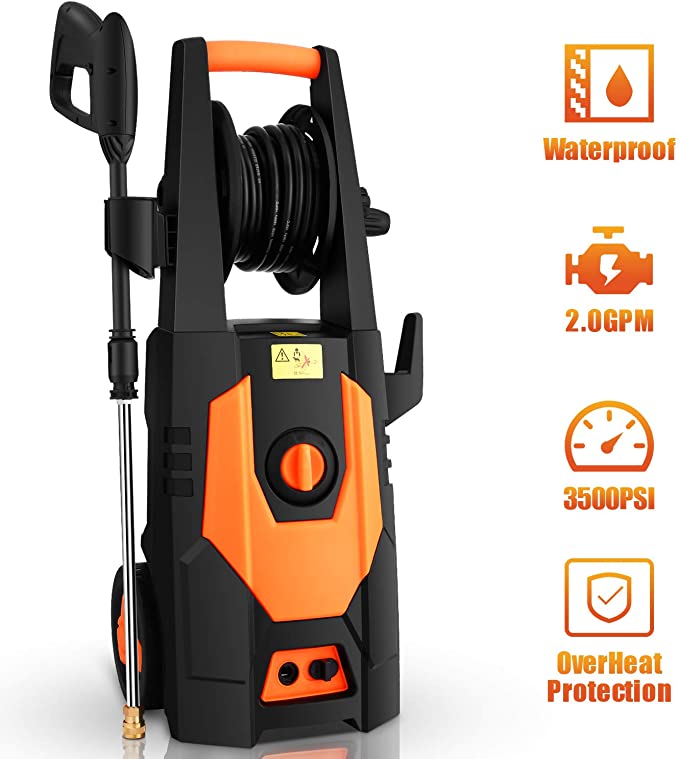 mrliance 3500PSI Electric Pressure Washer 2.0GPM Power Washer 1800W High Pressure Washer Cleaner Machine with 4 Interchangeable Nozzle & Hose Reel