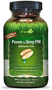 Irwin Naturals Power to Sleep PM Melatonin-Free Relaxing Blend of Sensoril, California Poppy, Magnolia, Chamomile & More - Calm Mind & Body - 50 Liquid Softgels