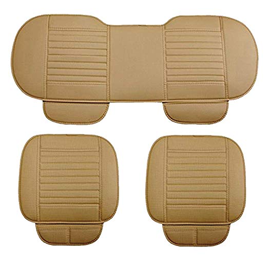 D-Lumina Leather Car Seat Covers Breathable Front and Rear Seats Bottom Cushion Protector Fits 99% Auto (SUV Trucks Sedan Van MPV), Universal for 4 Season, Bamboo Charcoal Filled, Beige, 3-Pack