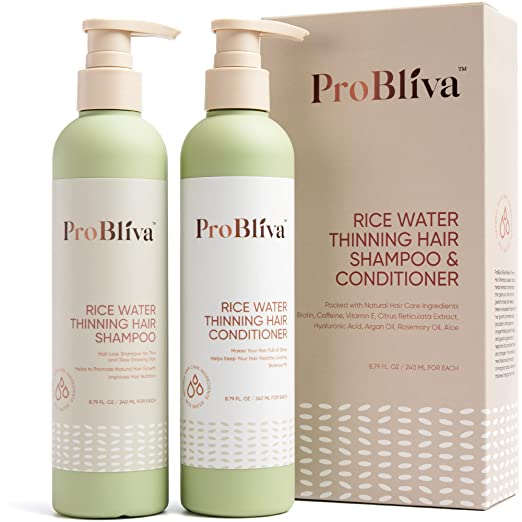 ProBliva Shampoo and Conditioner Set for Thinning Hair, Rice Water Shampoo and Conditioner, Daily Routine Shampoo and Conditioner For Women Hair Loss, Packed with Biotin, Caffeine, Reticulata Extract, Vitamin E, Hyaluronic Acid, Rosemary Oil, Hair Growth Shampoo and Conditioner For Women, Thickening Shampoo, Shampoo For Thinning Hair and Hair Loss