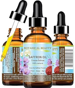 Saffron Oil (Kesar) Crocus Sativus 100% Natural for Face, Skin, Body, Hair, Nail Care 1 Fl. oz.- 30 ml Beauty Oil by Botanical Beauty