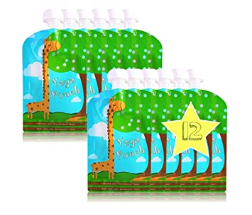 Reusable Food Pouch (12 Pack) 5 oz Squeeze Pouches Refillable BPA Free Pouch for Baby and Toddlers