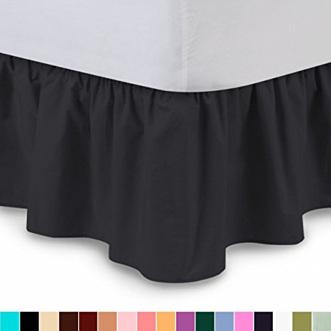 Ruffled Bed Skirt (Queen, Black) 14 Inch Drop Dust Ruffle with Platform, Wrinkle and Fade Resistant - by Harmony Lane (Available in all bed sizes and 16 colors)