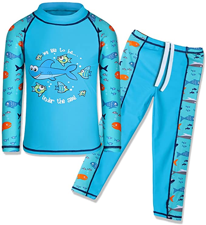 TFJH E Kids Boys Swimsuit UPF 50  UV Sun Protective 2PCS Swimwear Short/Long Sleeve