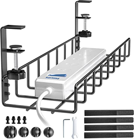 Under Desk Cable Management Tray 1 Pack, Xpatee Upgraded Wire Management No Drill, Cable Tray with Clamp for Desk Wire Management, Computer Cable Rack for Office, Home - No Damage to Desk