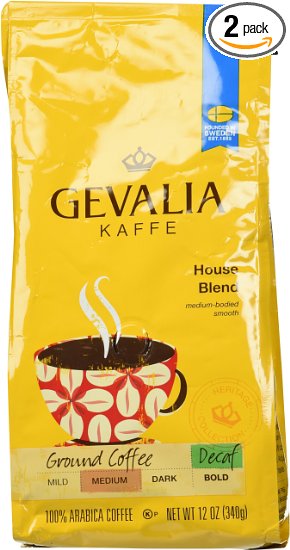 Gevalia, Kaffe, Ground Coffee, House Blend Decaf, 12oz Bag (Pack of 2)