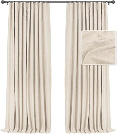 INOVADAY Blackout Curtains, 2-Panel Linen Textured 100% Thermal Insulated Room Darkening Sun Blocking Drapes for Bedroom, Nursery, Living Room + 20 Curtain Ring Clips - Oatmeal W50”xL96”