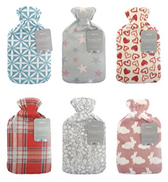 HOT WATER BOTTLE WITH SOFT FLEECE COVER - NATURAL RUBBER 2 LITRE - BRITISH DESIGN -2017