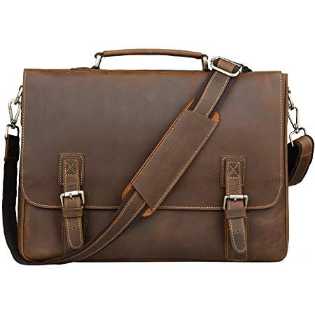 Jack&Chris® Men's Genuine Leather Briefcase Laptop Bag Messenger Shoulder Bag Handbag, N8069