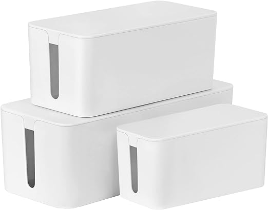 Cable Management Box,Power Cord Organizer 3-Piece Set,Large, Medium and Small Cable Boxes Made of Safe ABS Material for Home and Office Organize Concealed Power Cords and Power Strips (White)