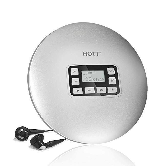 Portable CD Player, HOTT Small Walkman CD Player with LED Display, Anti-Skip Protection, Shockproof, Personal Compact Disc Music Player with Headphones and USB Cable (Silver)
